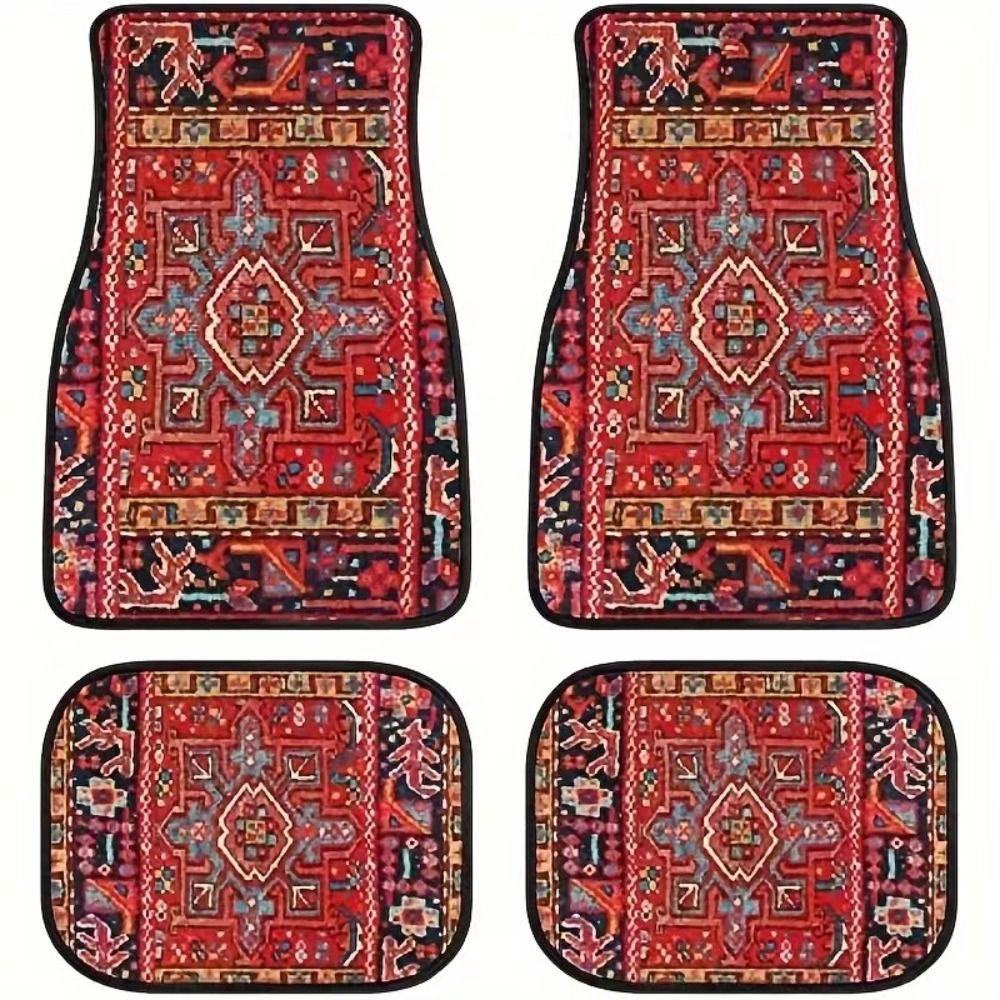 4Pcs Heavy Duty Persian Carpet Bohemian Car Floor Protector Rugs  for Front Rear Seats