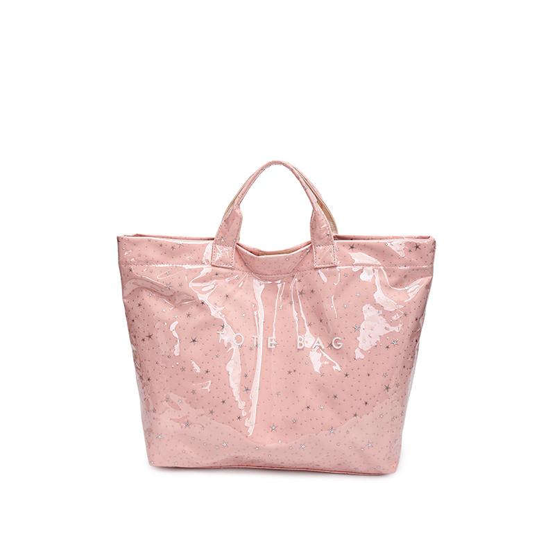 Pink Star Print Tote Bag for Women Large Capacity Waterproof Shiny Handbag Casual Daily Shopping Shoulder Bag for Travel