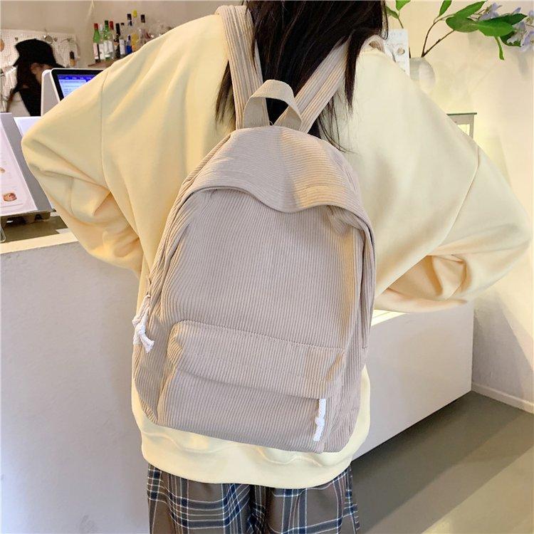Schoolbag Wholesale Striped Corduroy Backpack Korean Style Mirror Solid Color Large Capacity Casual Backpack Student School Bag