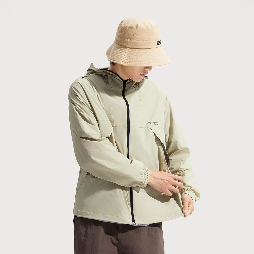 Li-Ning Serie Outdoor Urbana Color Sólido Cremallera con Capucha Holgada Protección UV Transpirable Protección Solar Chaqueta Chaquetas para Hombre Lima AFDV461-5