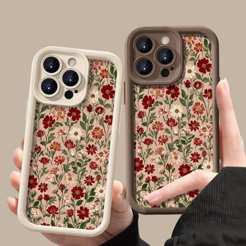 Phone Case Vintage Wine Red Floral Pattern For iPhone 17 16 15 14 13 12 11 Pro Max XS XR X 7 8 Plus 16E 17 Air 13 Mini TPU Cover