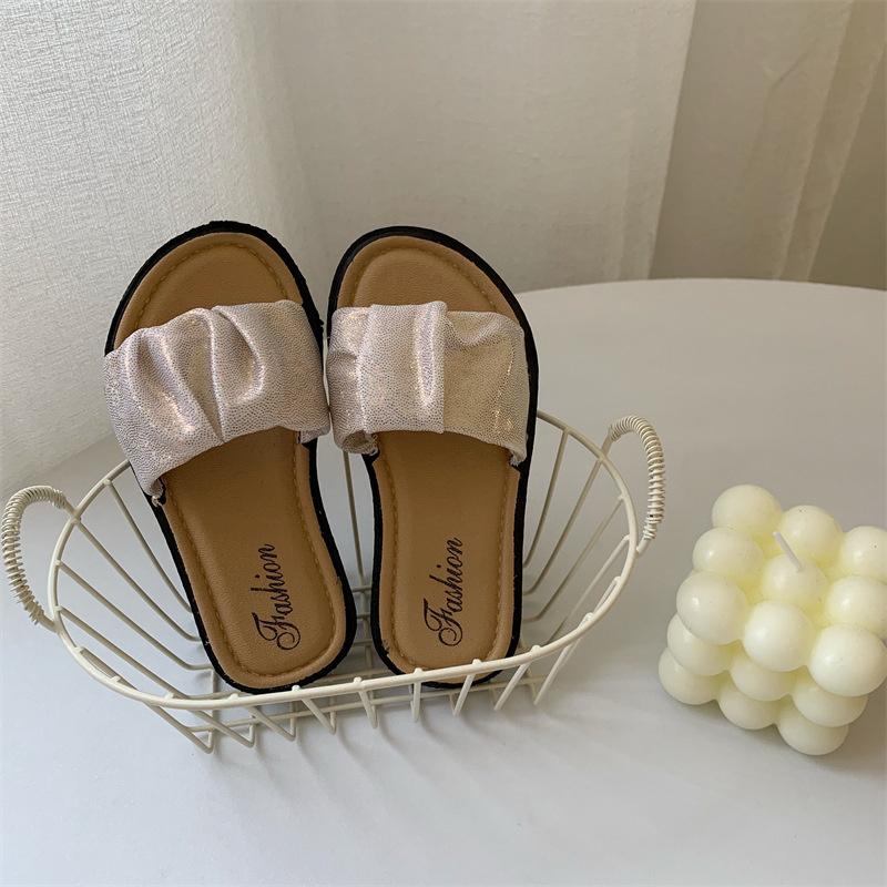 

Children S Slippers Summer Teen Pleated Shiny Princess Toddler Baby Beach Shoes Indoor Fashion Girl S Slippers Size 25
