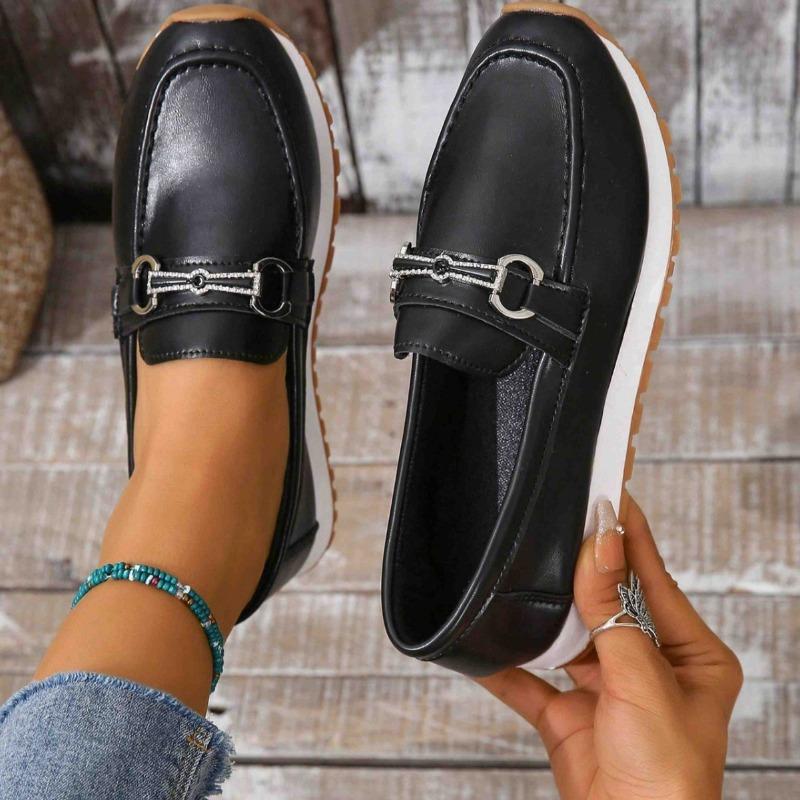 Autumn New Doudou Shoes Women's Soft Sole One-pedal Lazy Shoes Single Shoes Metal Buckle Large Size Shoes