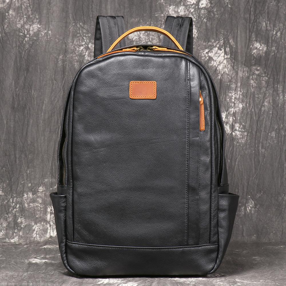 Men S Genuine Leather Backpack Large Capacity Cowhide Business Trip Backpack Personalized Color Matching Computer Bag чёрный