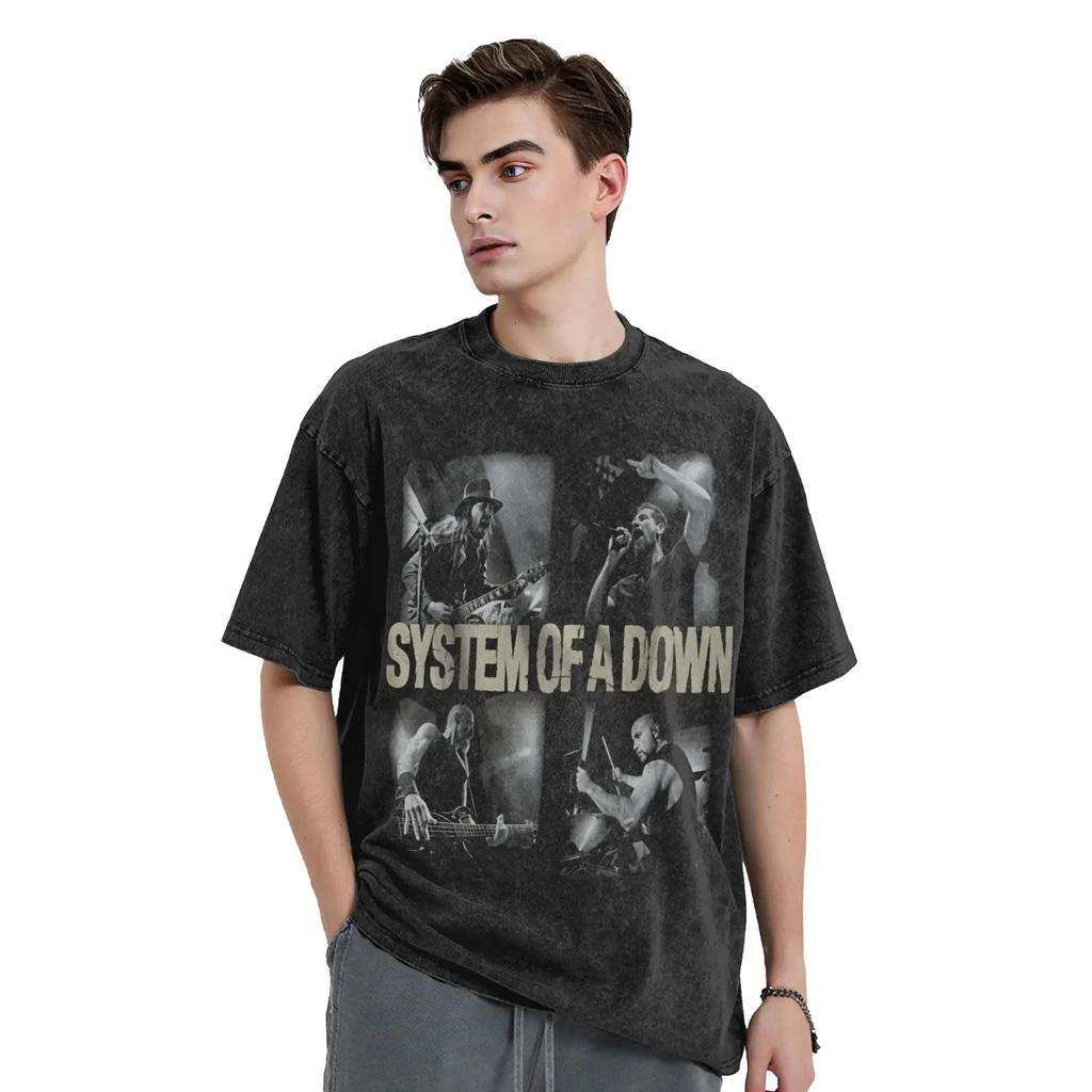 Harajuku Washed Shirt Systems of A Down Wake Up Tour Merch Novelty T-Shirts High Street Streetwear Cotton Graphic Tees