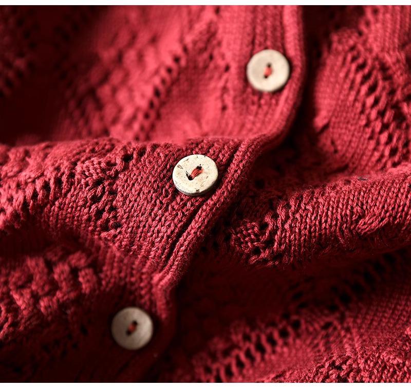 2025 Fall Diamond Hollow Round Neck Knitted Cardigan - Loose, Casual Long Sleeve Sweater