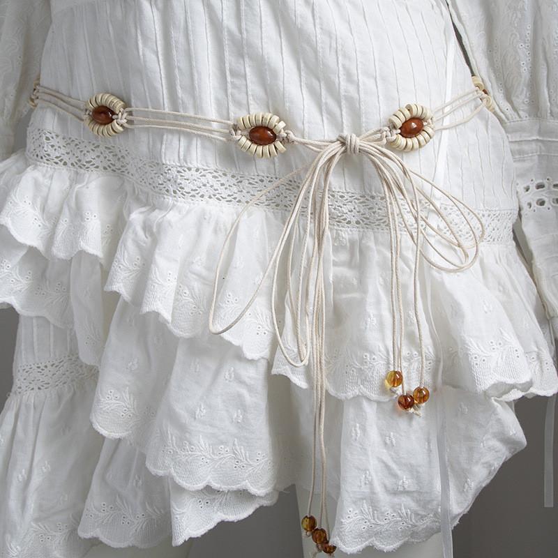 Bohemian Woven Waist Belt Crafted From Cotton Linen Material With Tie Closure For Casual Outfits