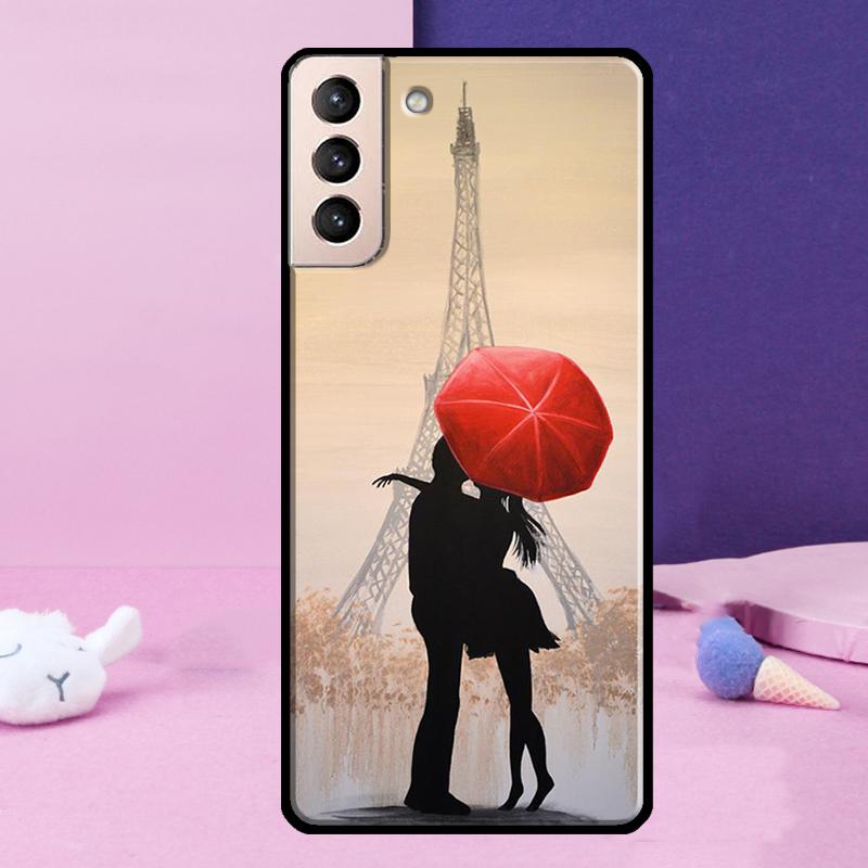 Red Umbrella Eiffel Tower Phone Case For Samsung Galaxy S25 Ultra S24 S23 Ultra S9 S10 S20 S21 S22 Plus S24 FE Cover