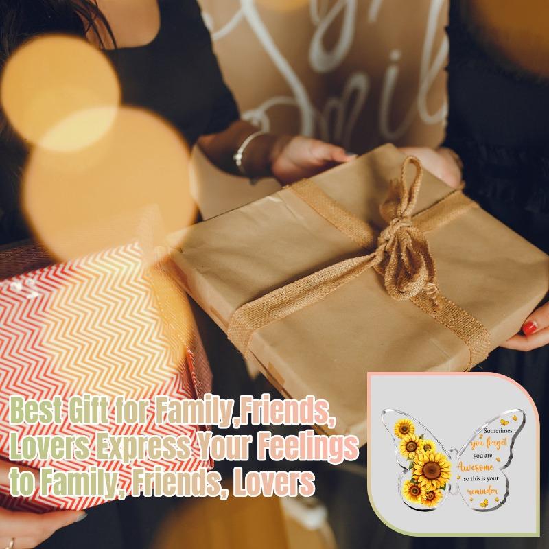 2D Flat Elegant Sunflower & Butterfly Acrylic Inspirational Decorative Plaque, Positive Affirmations - Clear Gift Box Design, Suitable for wall decora
