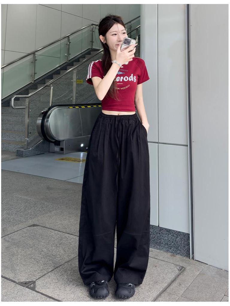 Women's High Waist Quick-Dry Casual Pants - Spring/Autumn, Loose Fit, Straight-Leg Wide-Leg, Slimming, Petite