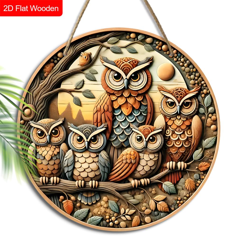 4 Different Styles of Wooden Sign with Owls Pattern, Unique Decorative Plaques for Front Door, Wall Hanging Decor, Ideal Gift for Friend & Family