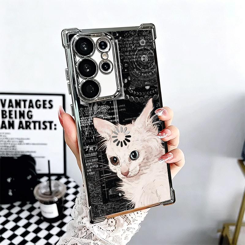 Funny Cats Fashion Style Plating Phone Case For Samsung Galaxy S24 S25 FE S26 Edge S23 Ultra S22 S21 Plus S20 Anti-Fall Airabag
