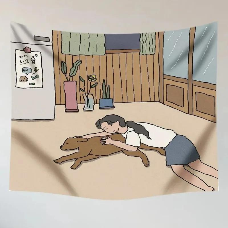 Cute Cat Girl Hanging Cloth Office Living Room Tapestry Home Wall Decoration Tapestry