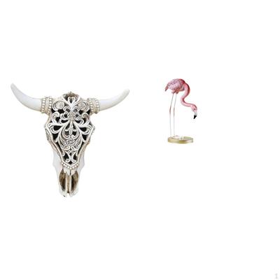 Tribal Bull Head Sculpture Wall Hanging Art Ornament for Office Farmhouse Bedroom Flamingo Resin