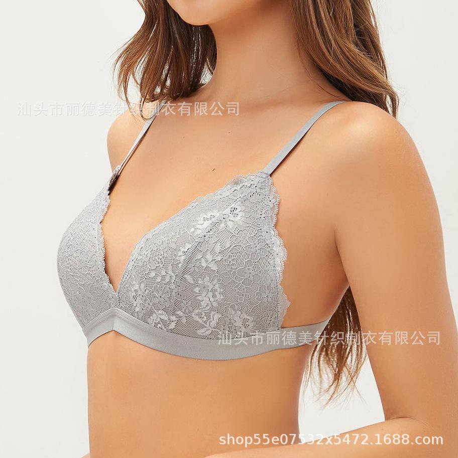 Spot French triangle cup lace bra without steel rim girl sexy thin gathering female back bra