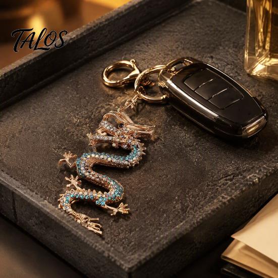 Dragon Key Ring Chinese Keychain with Rhinestone, Golden Plated Alloy Style Handbag Accessories for Men Women, Pendant Handbags Backpacks Decoration