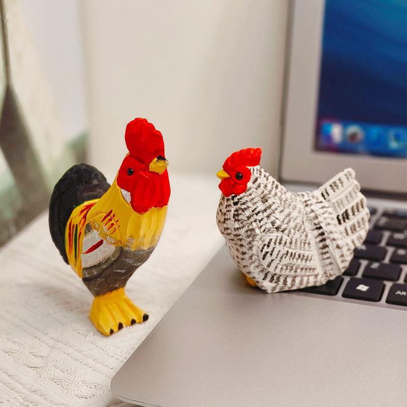 Wooden Rooster Sculpture Handcrafted Car Desk Home Decor Gift For Birthday
