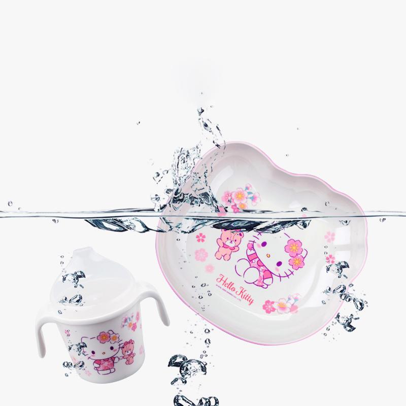 For Hello KittyTableware Cute Cherry Blossom Children Cartoon Tableware Rice Salad Bowl Water Cup Spoon Anti-scalding Plate