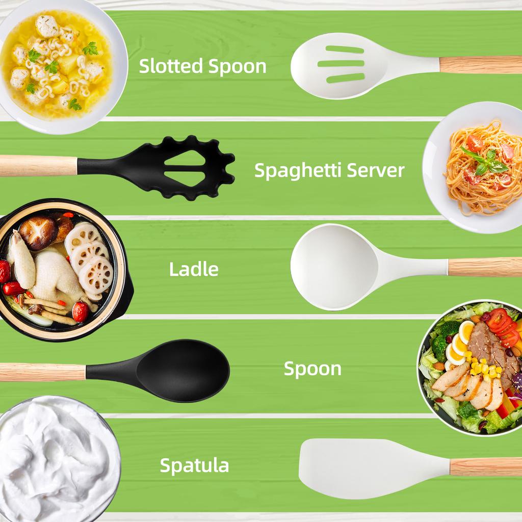 Silicone Cooking Utensils Set 446 Fahrenheit Degrees Heat Resistant Kitchen Utensils Turner Spatula