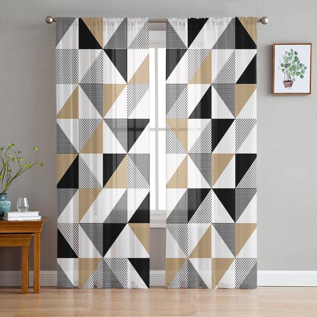 Perdele geometrice din tul cu triunghiuri pentru living, perdele transparente pentru dormitor, perdea de fereastră pentru bucătărie