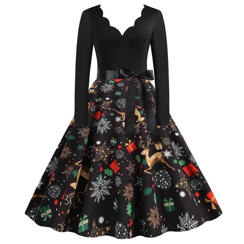 JPNTKY Fashion Spring Autumn Long Sleeve V-Neck Casual Dresses