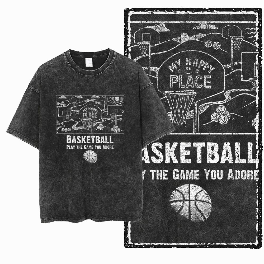 YH BASKETBALL THEME Printed Cotton Acid Washed Exclusive Graphic Unisex T Shirt Cool Streetwear Men Tshirts Big Size Tee for men