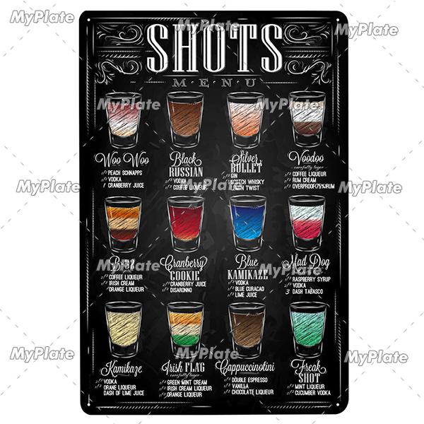 Cocktail Shots6 Metal Sign Vintage Plaque Beer Tin Sign Plate Wall Decor For Bar Pub Man Cave Bloody Poster Custom