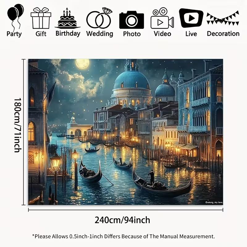 2D Flat Printing Night Venice Canal Backdrop for Italy Vacation Photoshoot