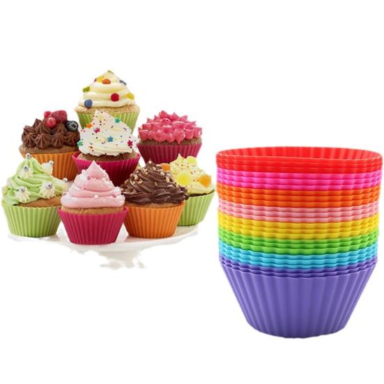 10Pcs Silicone Muffin Cups Non-Stick Cake Mold Food-Grade Reusable Cupcake Liners for Baking Pancakes Candies Muffins