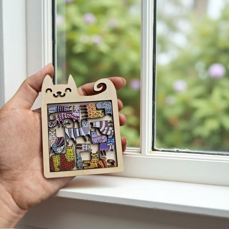 Irregular Cat Wooden Puzzle Expressive Puzzle Toys Unique Animal Shapes Relax Gift Decorative Art Piece Brain Teaser Game