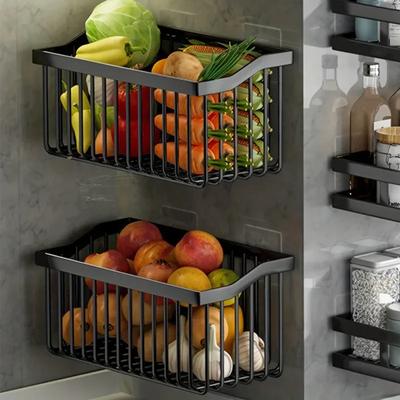 Multi Functional Wall Mounted Fruit and Vegetable Basket No Need for Punching Holes Kitchen Storage Rack Drainage Storage Rack