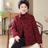 Elderly Women's Floral Corduroy Padded Jacket