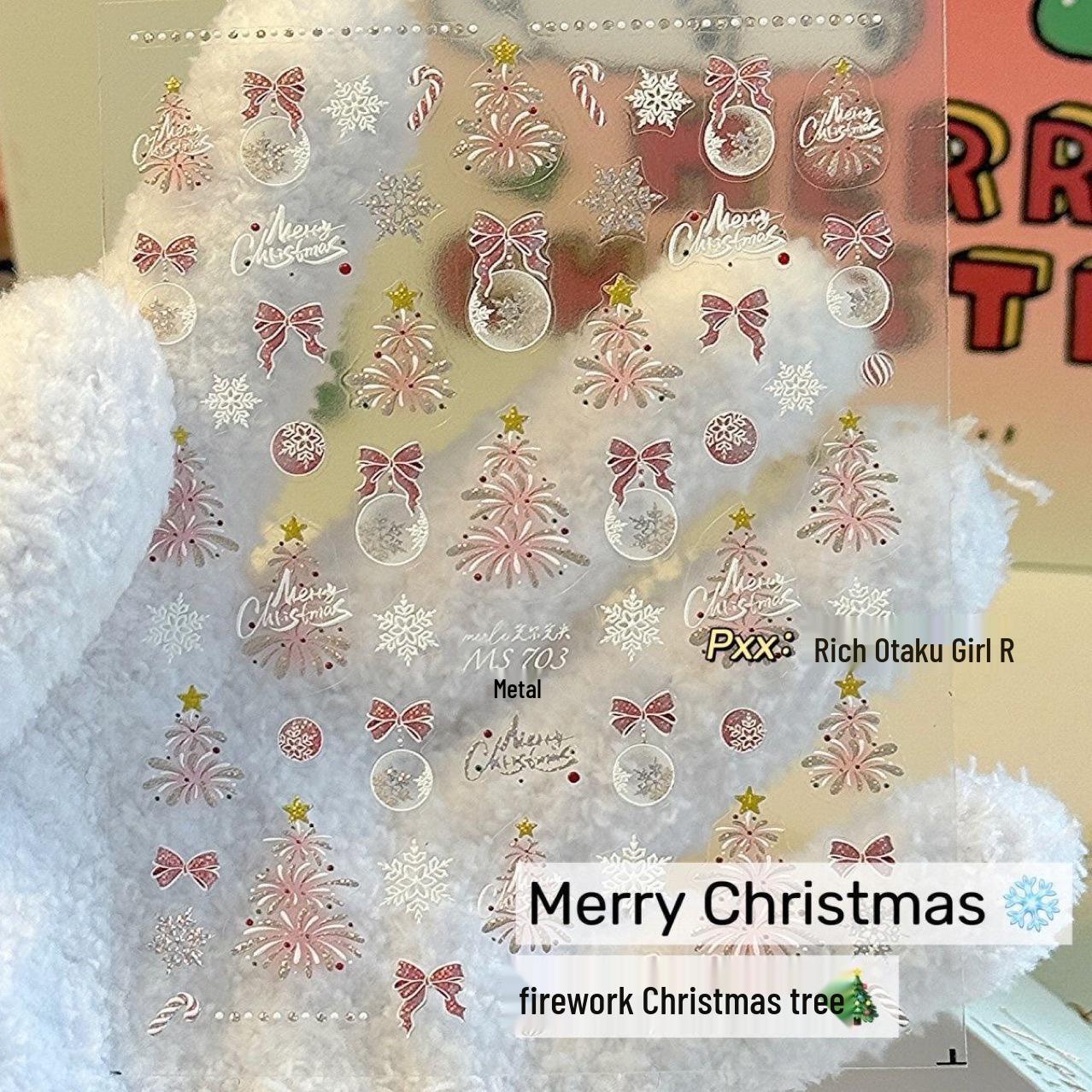 

Pink Christmas Seashell Fireworks 3D Luxury Nail Stickers