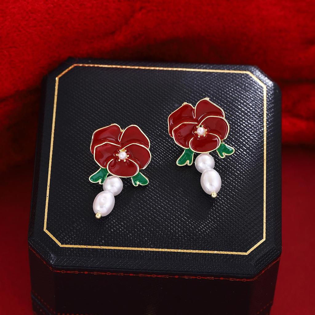 Silbernadel Retro Kamelie Perlenohrringe: Französischer Waldstil, Leichter Luxus, High-End-Mode für Frauen