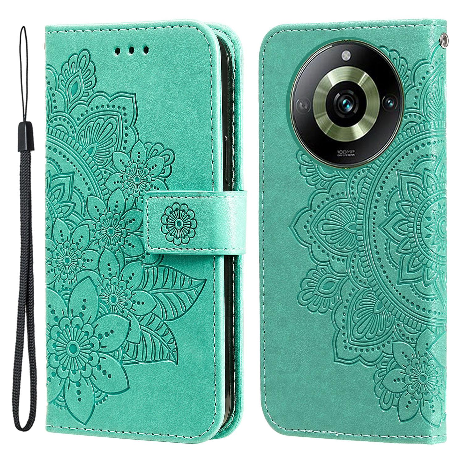 

For Realme 11 Pro 5G/11 Pro+ 5G Case Floral Pattern PU Leather Wallet Stand Phone Cover Green