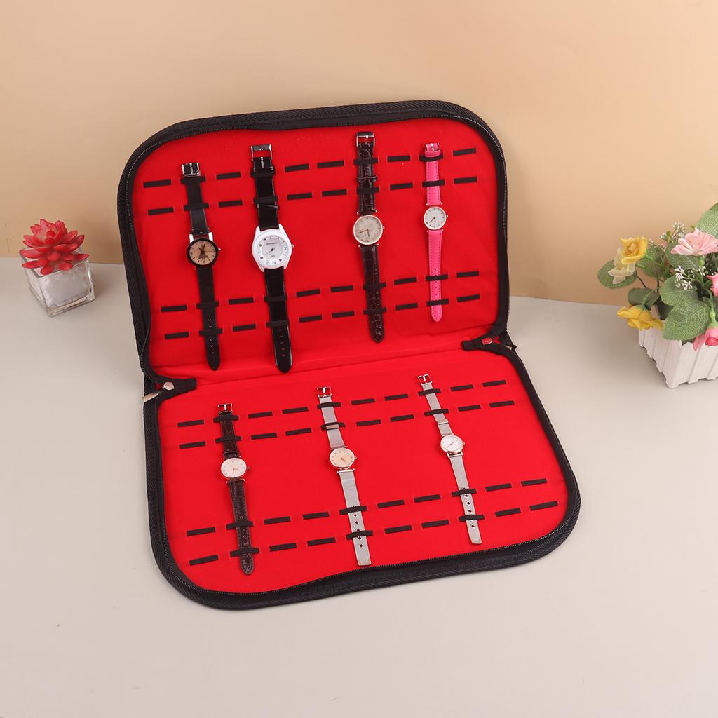 Multifunkční přenosný organizér na řemínky k hodinkám Kůže a flanel Cestovní pouzdro na hodinky Pouzdro Černá Červená T1301 Velkoobchod