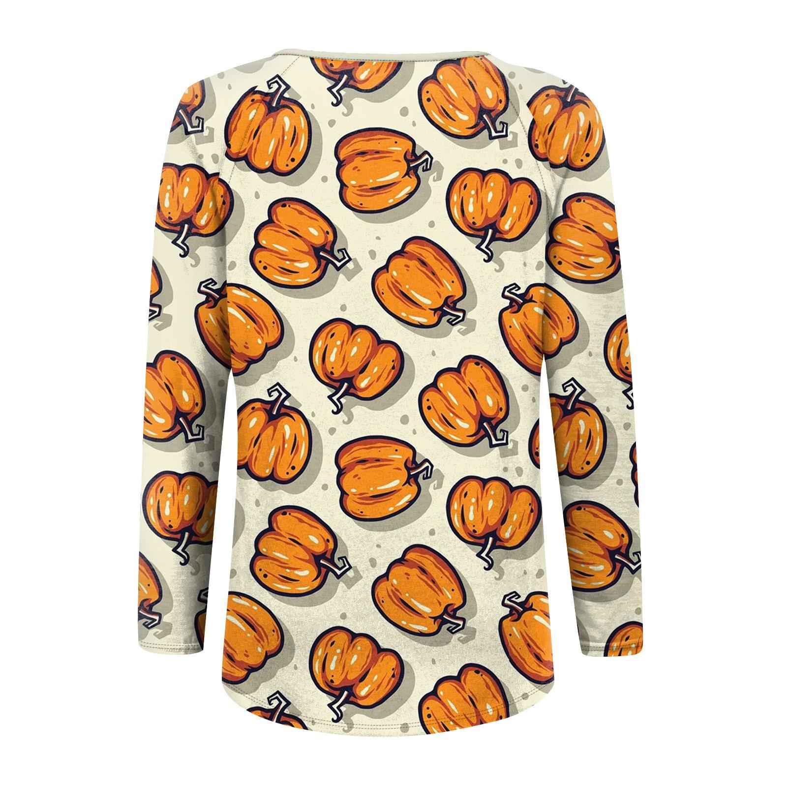 Женская футболка с длинным рукавом и V-образным вырезом с принтом на Хэллоуин — фото 5