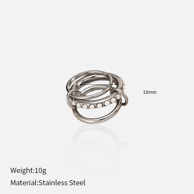 European and American Stainless Steel Pearls Stacked with Titanium Steel Rings, High-end Ins Wind Light Luxury Rings, Stainless Steel Electroplating