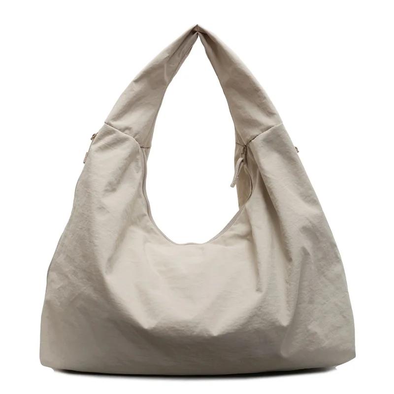 

Chic Solid Color Nylon Tote Bag with Multiple Zipper Pockets, Large Capacity Casual Shoulder Bag for College, Work, Everyday Use