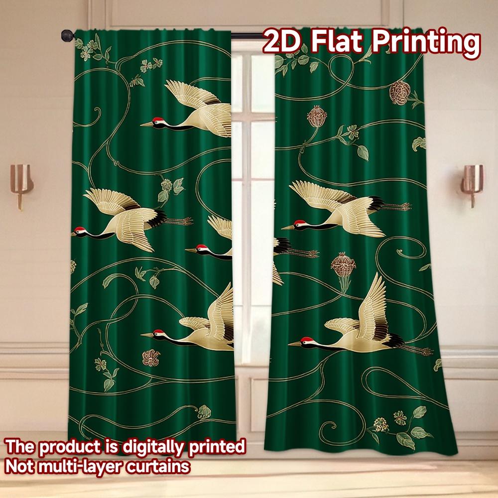 Set Of 2 Flat Printing Curtains Without Rod Graceful Cranes Blossoms Holiday April Fools Is Day Printed Durable Curtain Made Polyester