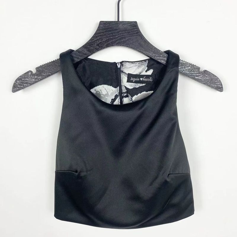 

C0040 Summer New Arrival Women s round Neck Pure Color Vest Back Zipper Inner Anti-Exposure Versatile Bottoming Top Black 0