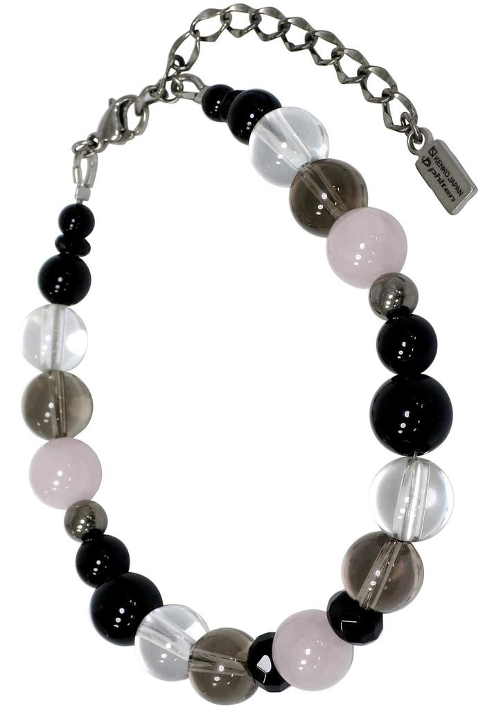Phiten Limited Edition Titanium Natural Stone Power Stone Bracelet with Onyx and Rose Quartz, 8mm, Approximately 18-23cm Long, Healthy Bracelet