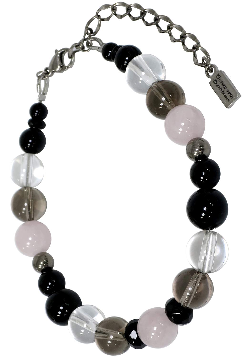 

Phiten Limited Edition Titanium Natural Stone Power Stone Bracelet with Onyx and Rose Quartz, 8mm, Approximately 18-23cm Long, Healthy Bracelet