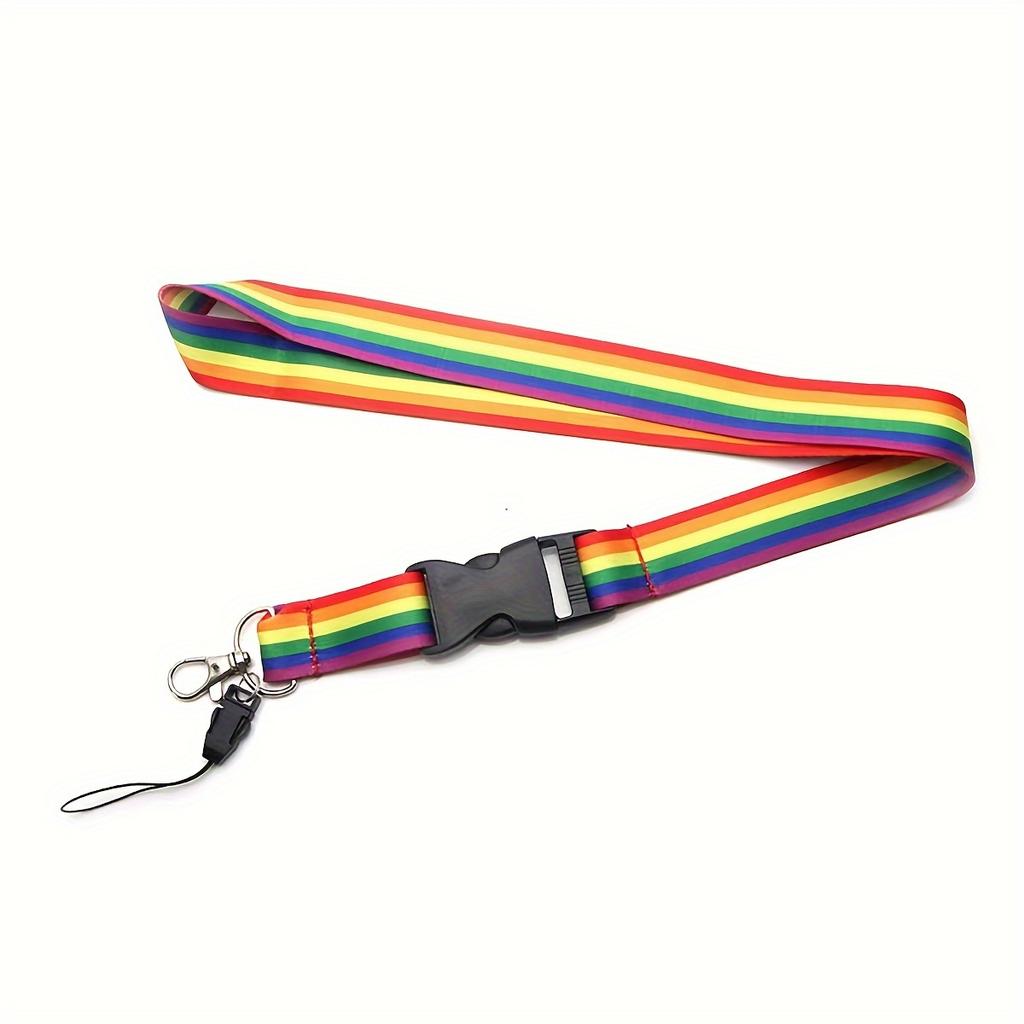 Durable Nylon Wrist Strap Accessory Rainbow Phone Lanyard with Keychain and ID Badge Holder