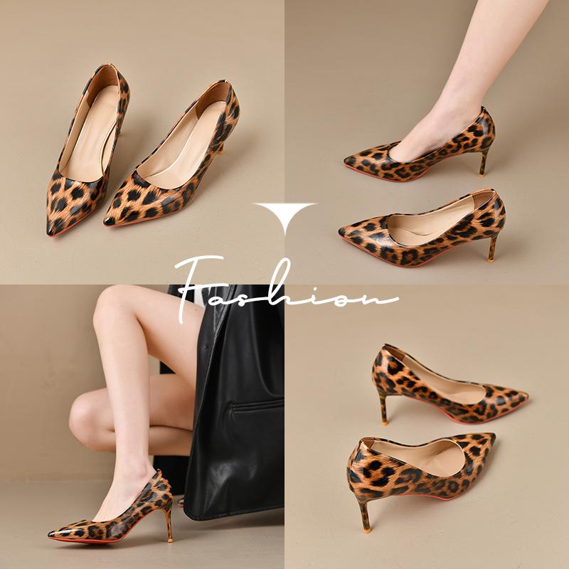 Hot-selling New Leopard Print Pointed High Heels Stiletto Large Size Single Shoes European and American Temperament Sexy Women's Shoes