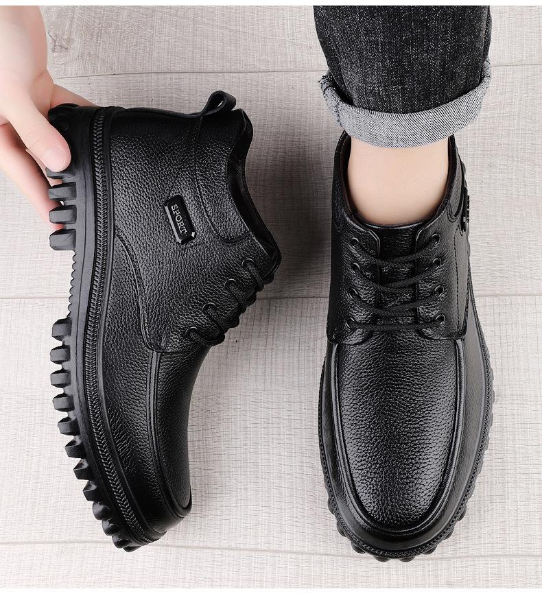 Men's Extra Large Leather High-Top Boots - Business Casual Style with Big Toe Cap and Plus Velvet Lining