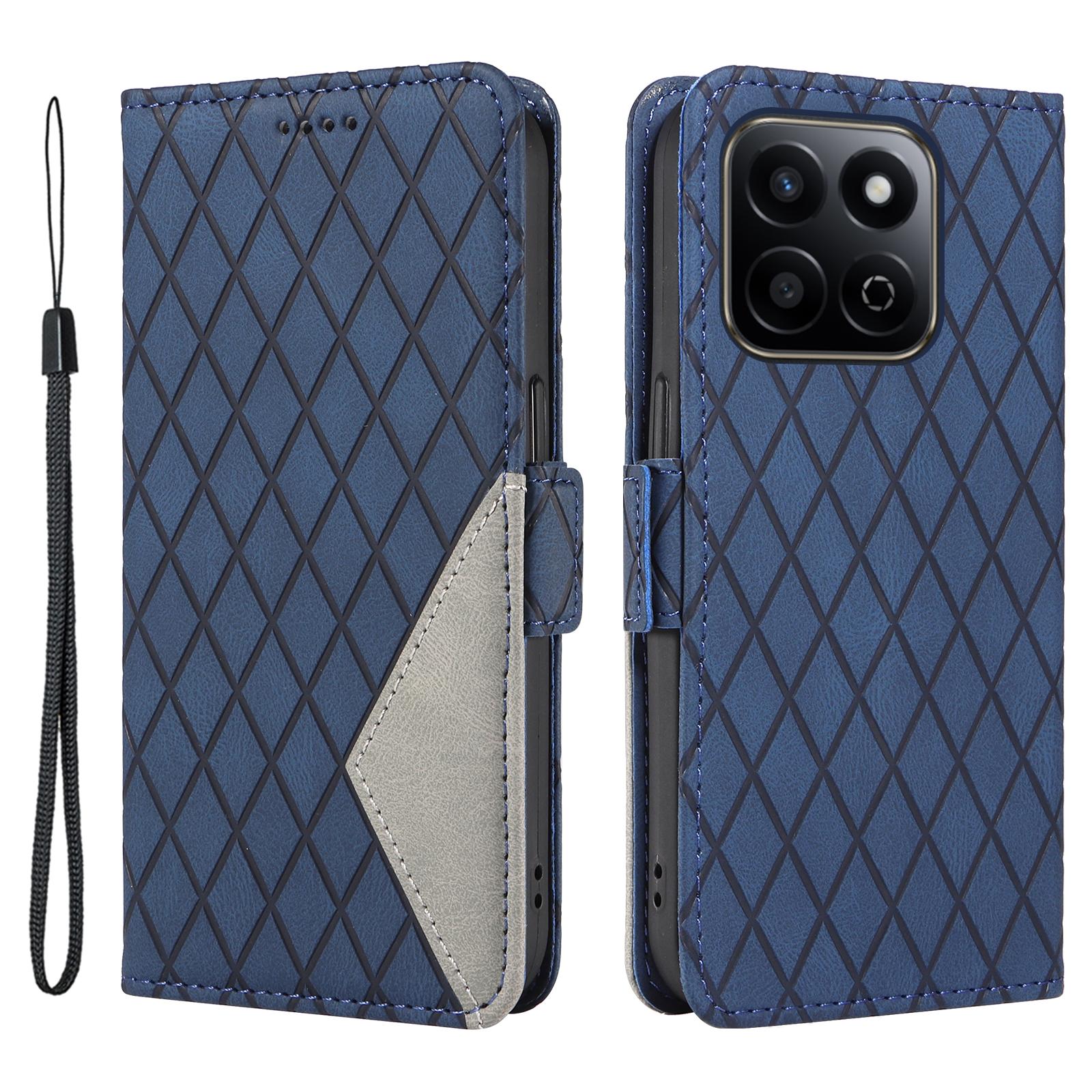 

For Honor Play 60 Plus 5G/Play 9T/X7c 4G/200 Smart 5G Case Rhombus PU Leather Flip Wallet Phone Cover Blue