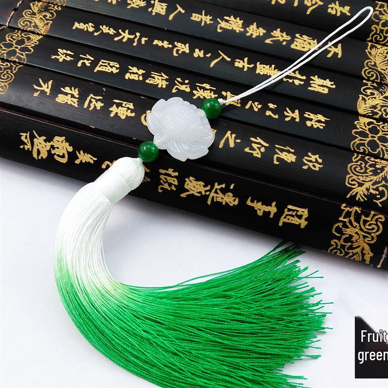 

Подвеска с кисточкой из белого нефрита лотоса: Ретро аксессуар в стиле ханьфу ципао. светло-зеленый