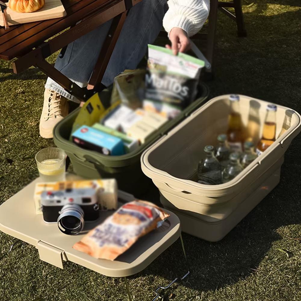 Cutie Camping 3-în-1 pentru Exterior cu Masă Pliabilă Coș de Depozitare Impermeabil pentru Picnic Grătar Bucătărie Gheață Pliabilă Portabilă