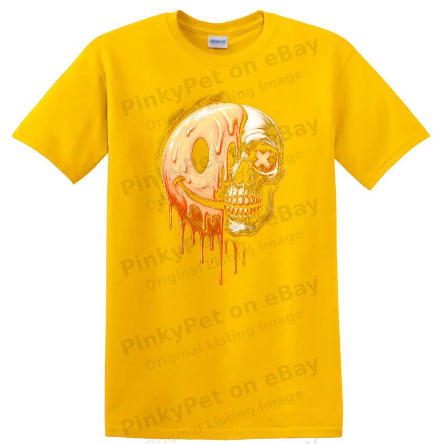 Skull Dripping Smile Graphic T Shirt Creepy Halloween Tee Gothic Art Design